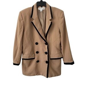 Jones New York wool blazer tan women sz 12 career office mid-length jacket
